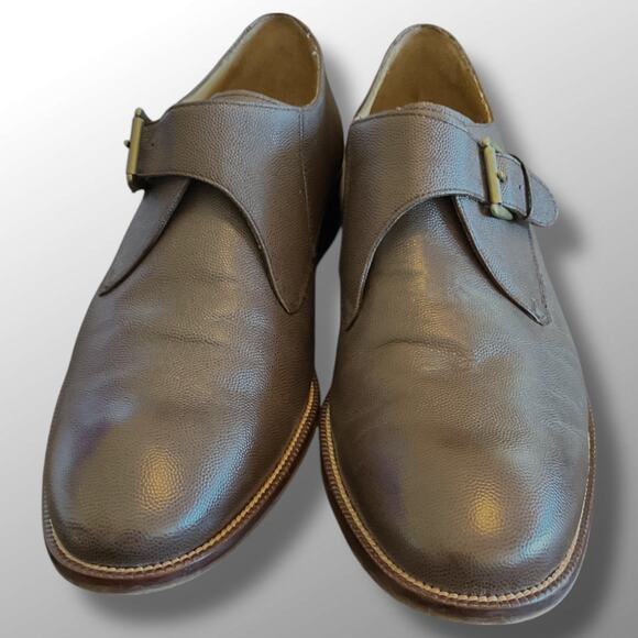 Men's 11.5 M COLE HAAN Classic Single Monk Strap Brown Pebbled Leather Shoes EUC - Picture 9 of 10